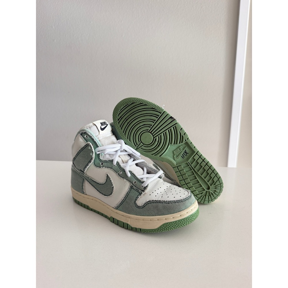Nike Dunk High 1985 Womens Size 6 Enamel Green Denim Frayed DV1143-300